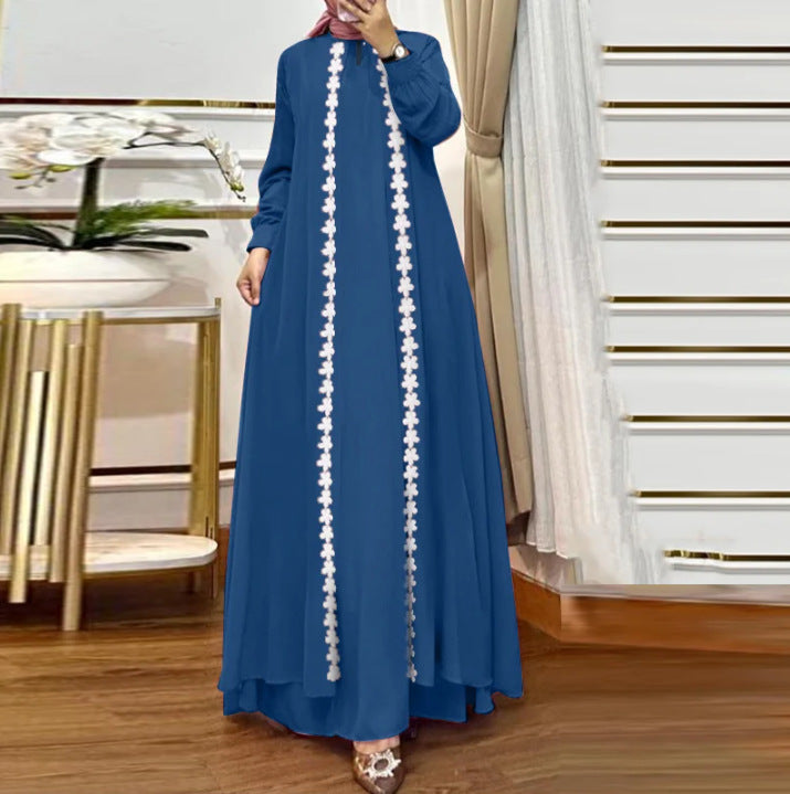 Solid Color Loose Long Sleeves Lace Dress