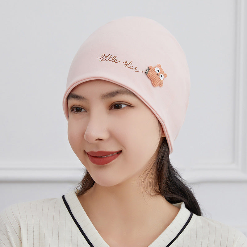 Women's Cotton Cartoon Flower Bear Confinement Headscarf Bags