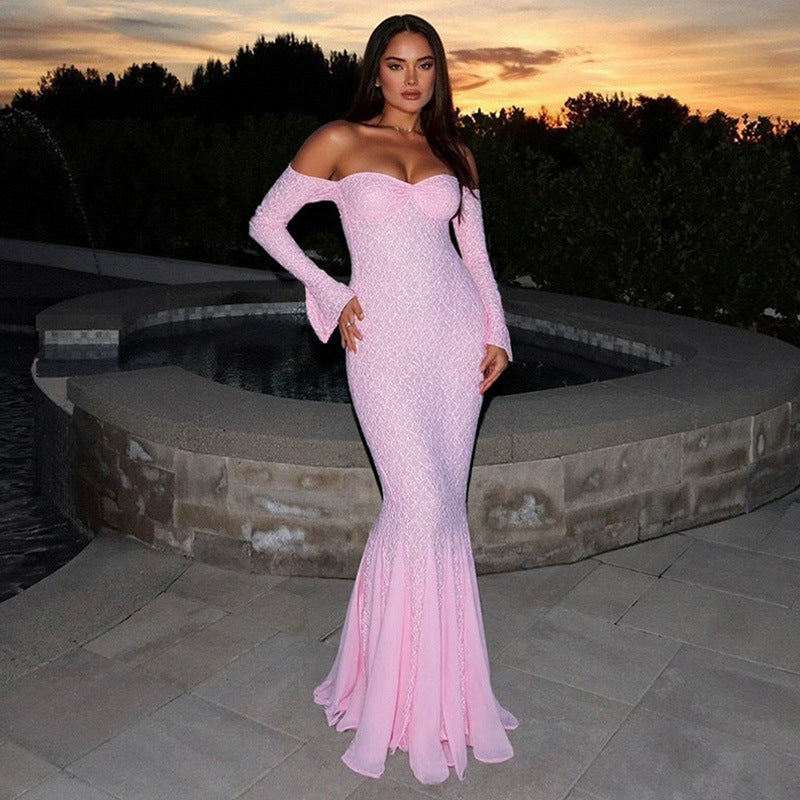 Dress Sexy Bandeau Stitching Lace Sleeve Dresses