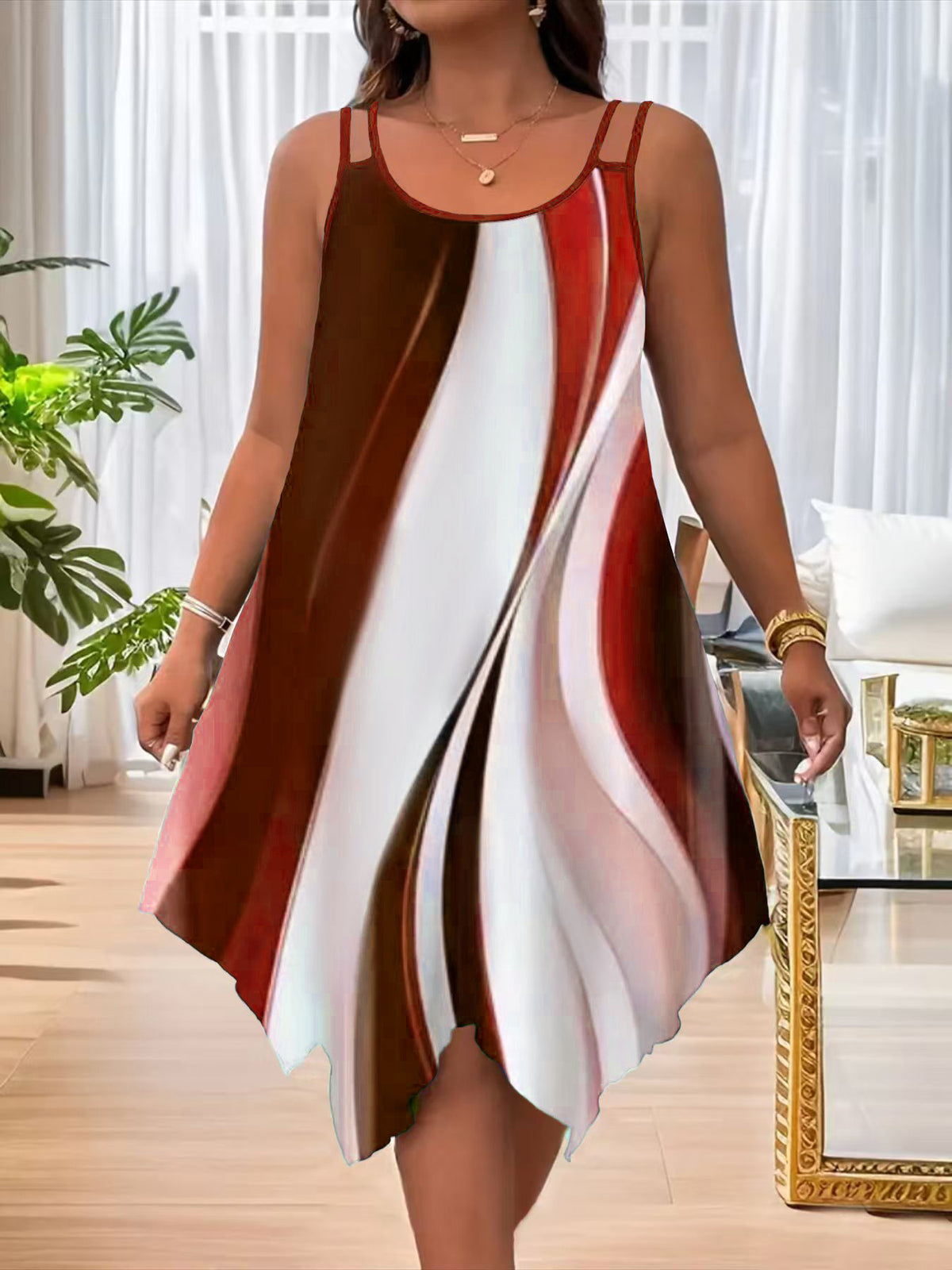 Women's Strap Summer Casual Asymmetric Hem Round Dress