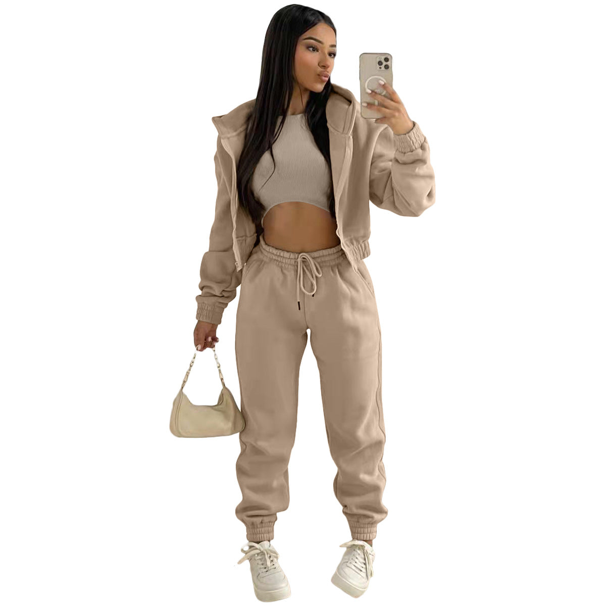 Women's Brushed Hoody Hooded Sports Casual Set Suits