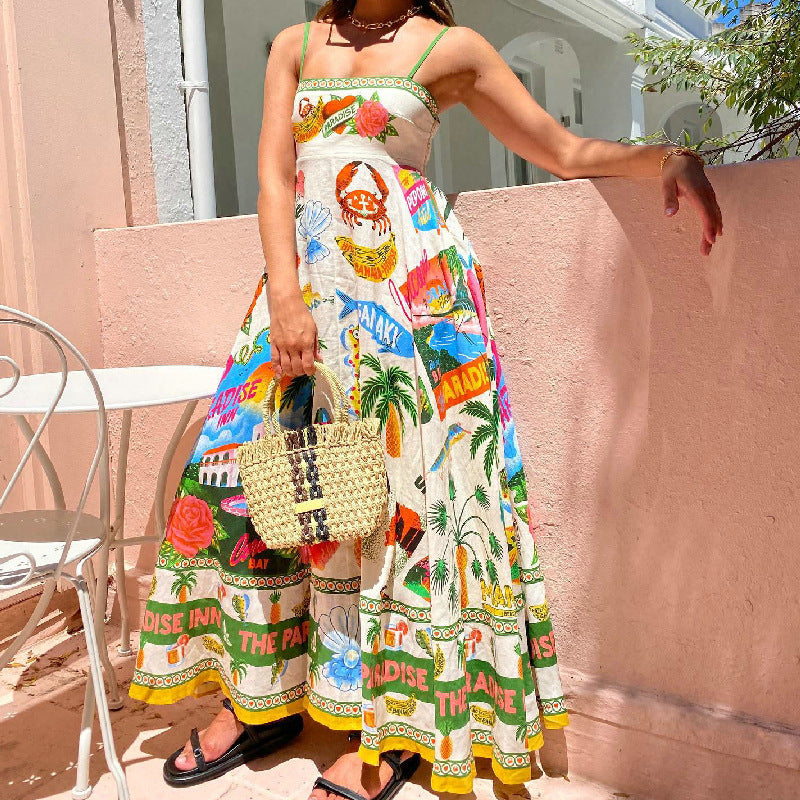 Women's Spring Sexy Sling Iti Printing Sleeveless Dress