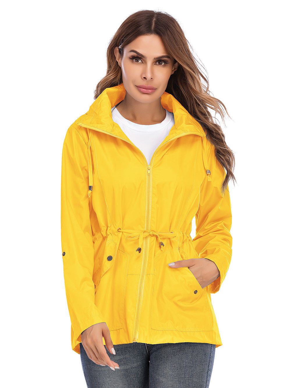 Raincoat Cinched Hoodie Breathable Mesh Outdoor Coats