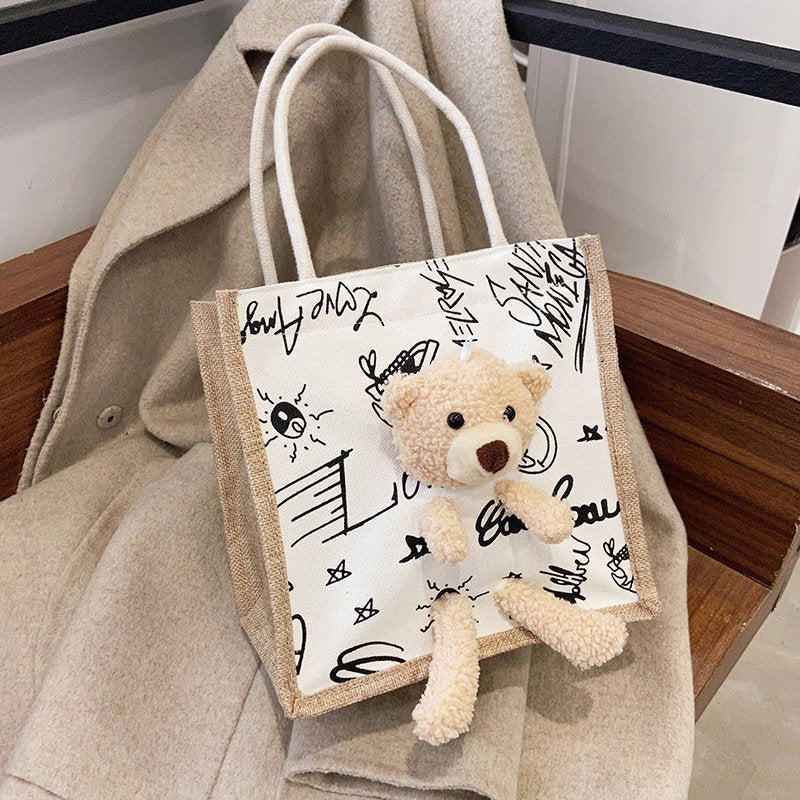 Women's Simple Cute Bear Cartoon Trendy Cloth Bags