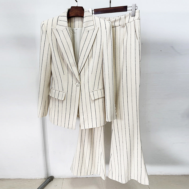 Vertical Stripes Brushed Trousers Two-piece Set Fashion Casual Suit