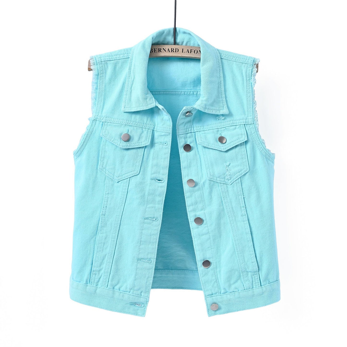 Women's Denim Slimming Frayed Sleeveless Khaki Tops