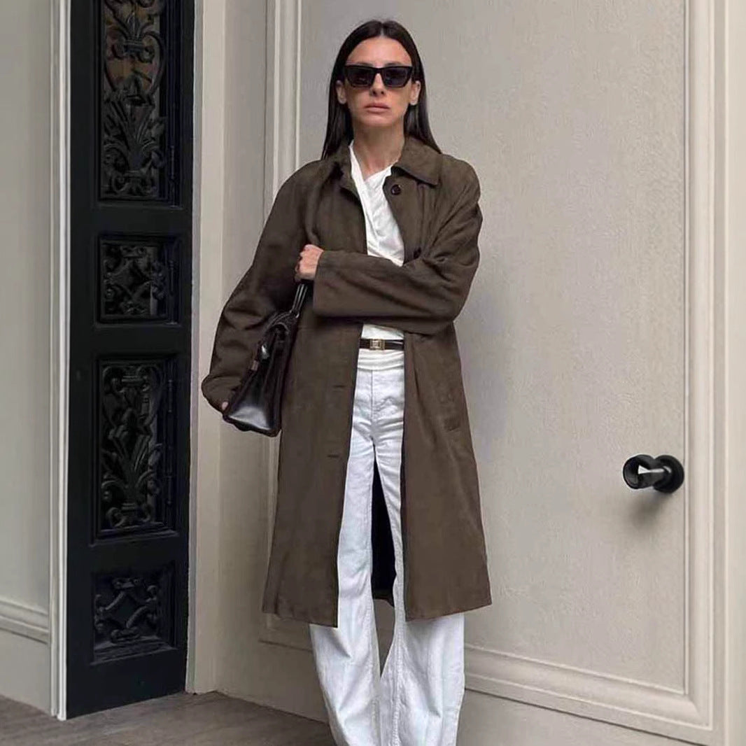 Women's Suede Long High-grade Loose Lapels Veet Coats