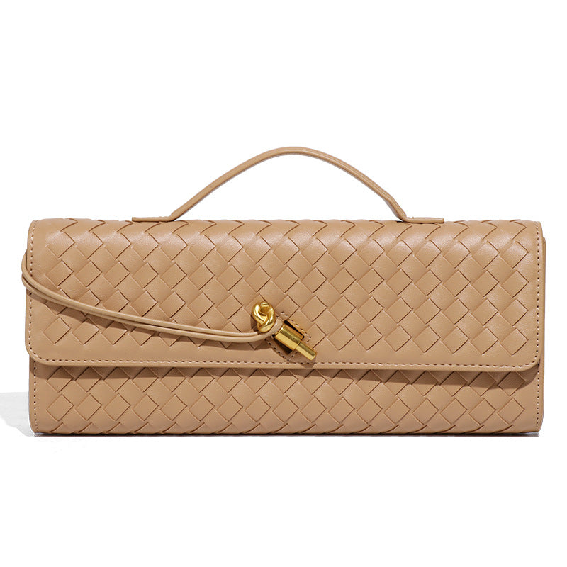 Women's Hand-woven Soft Leather Gold Hand-held Dinner Crossbody Bags