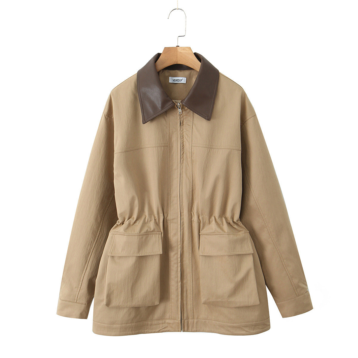 Women's Tooling Style Stitching Collar Large Pocket Long Sleeve Loose Coats