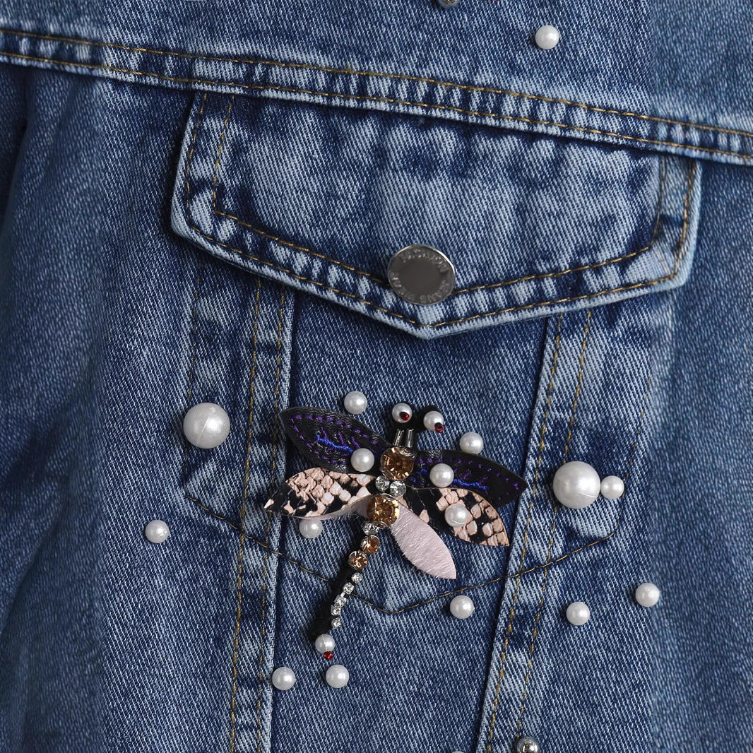 Women's Dragonfly Beaded Korean Style Loose-fitting Long-sleeved Jackets