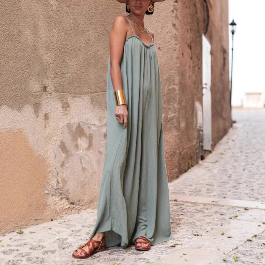 Women's Linen Sling Backless Loose-fitting Vacation Style Women's Jumpsuit/clothing
