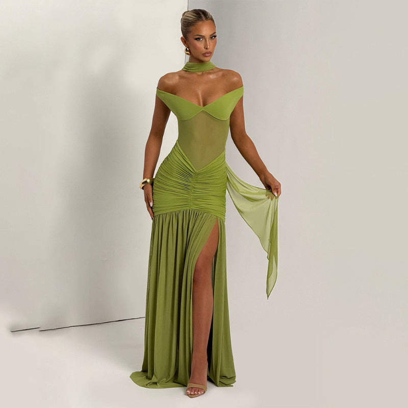 Women's Tube Backless Temperament Mesh Pleated Sexy Tops