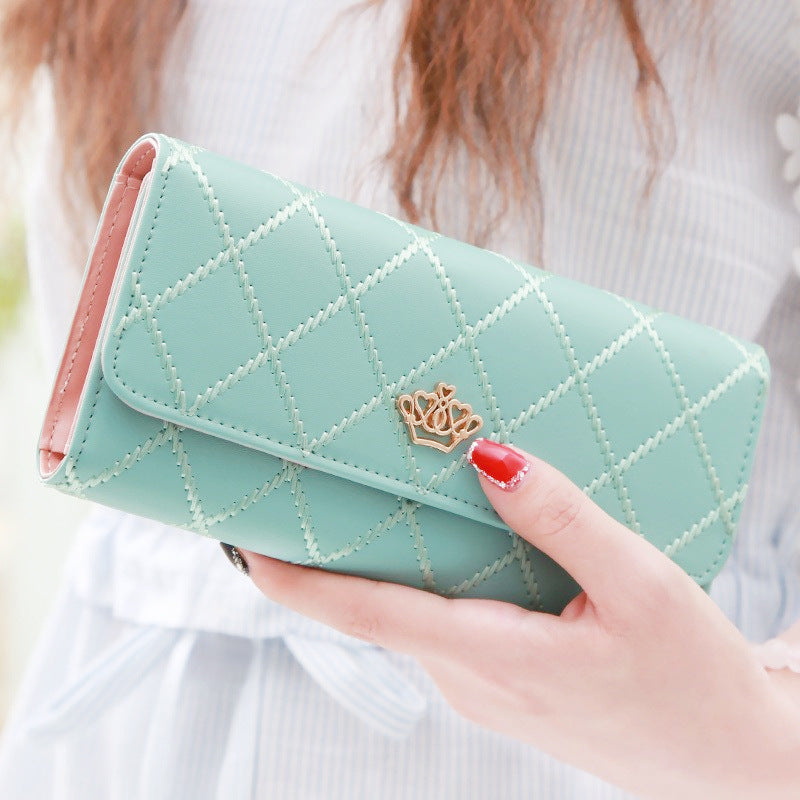 Women's Long Three Fold Korean Crown Clutch Ladies Wallets