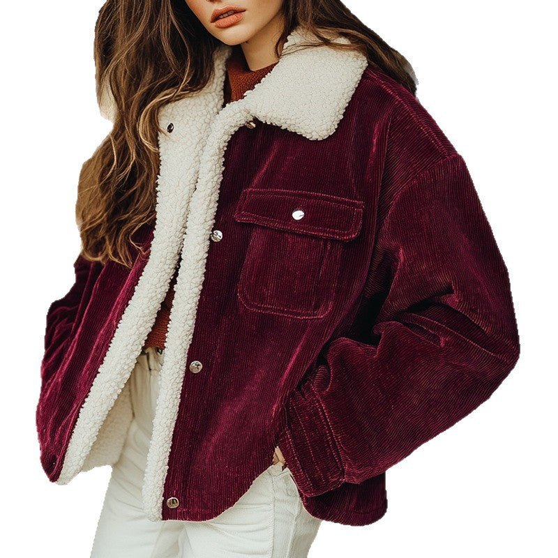 Women's Corduroy Loose Casual Fashion Warm Fleece Jackets