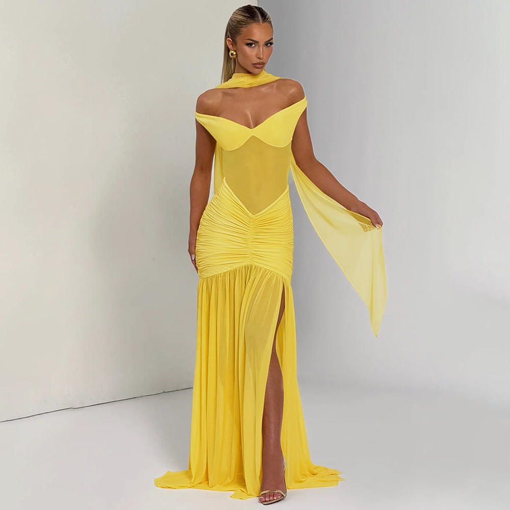 Women's Tube Backless Temperament Mesh Pleated Sexy Tops
