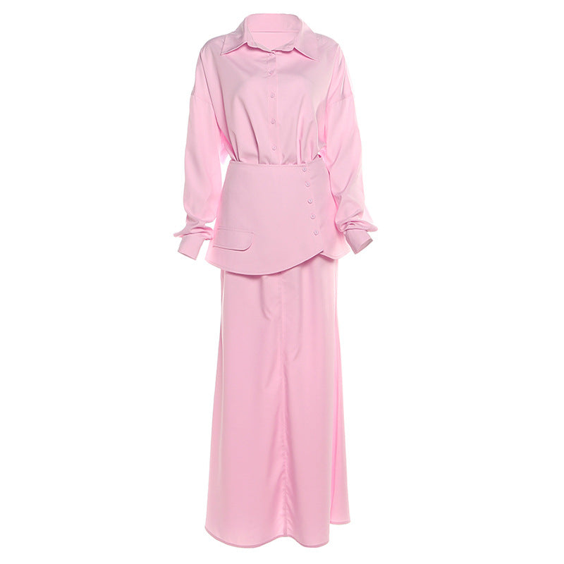 Women's Shirt Solid Color Waist Seal Three-piece Suits