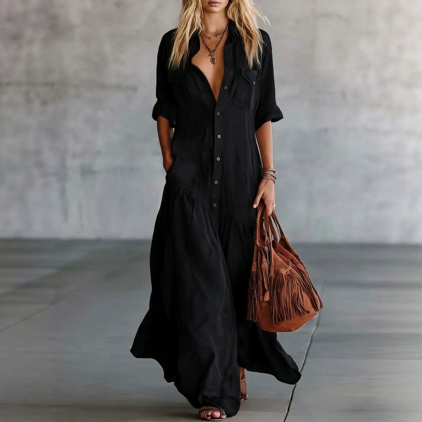 Classy Women's Summer Button Stitching Shirtdress Clothing