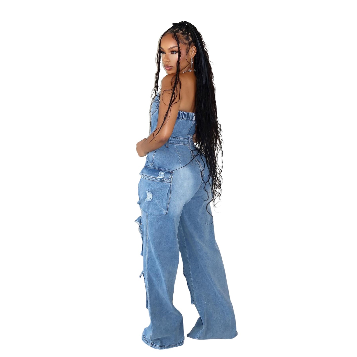 Women's Casual Fashion Tube Slim Fit Denim Jumpsuits