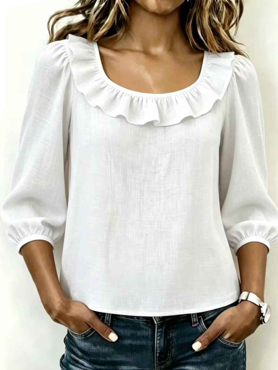 Women's Spring Fashion Simple Square Collar Versatile Women's T-shirt