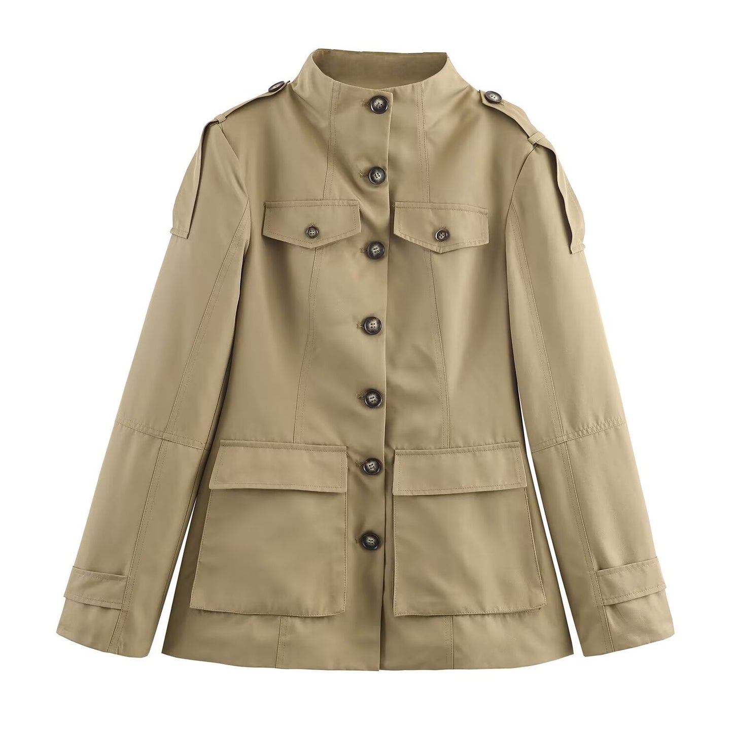 Women's Fashion Casual Design Sense Stand-up Collar Cinched Strap Coats