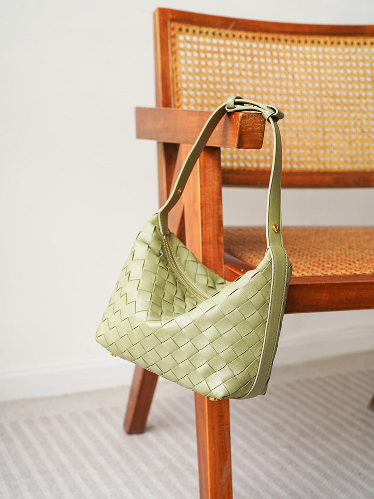 Women's Leather Soft Sheepskin Woven Elegant Commuter Handbags