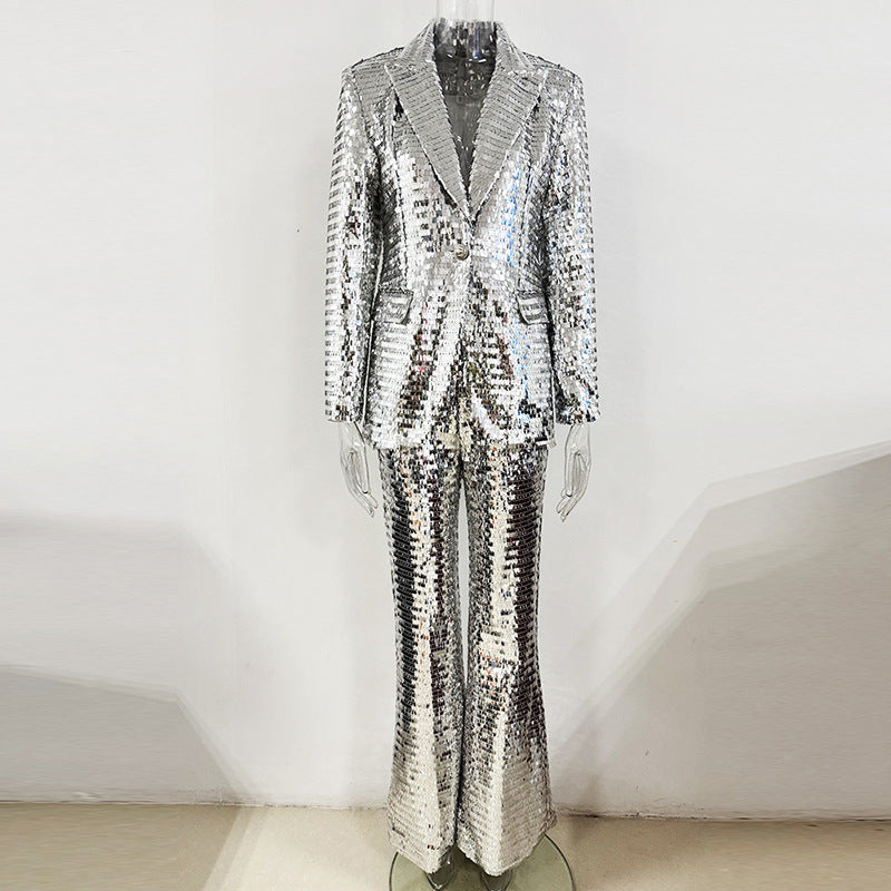 Fashion One Button Mesh Sequins Two-piece Suits