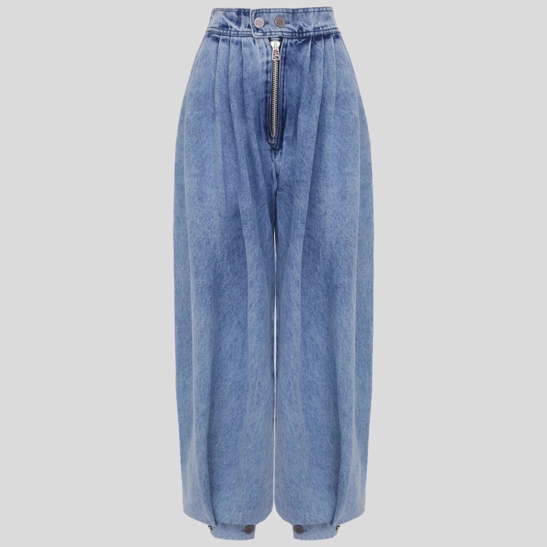 Women's Summer High Waist Zipper Loose Casual Jeans
