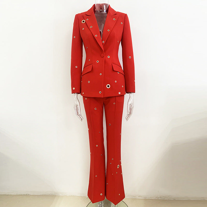 Metal Hole One Button Trousers Two Fashion Casual Suit