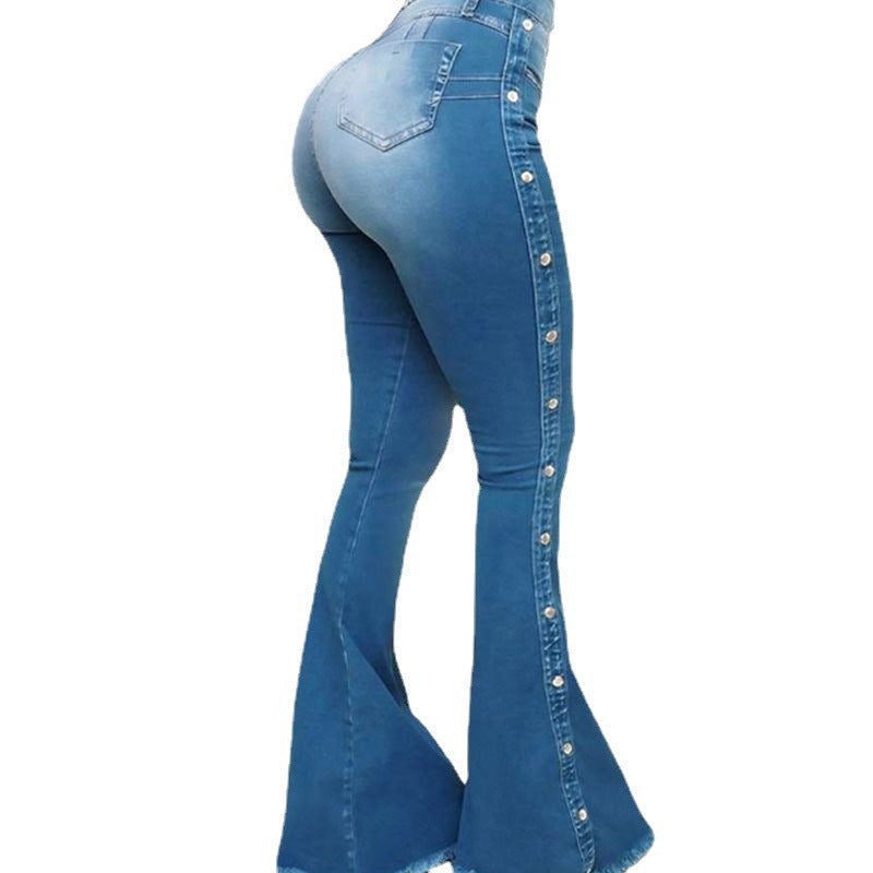 Women's High Waist Stretch Mop Flared Trousers Jeans