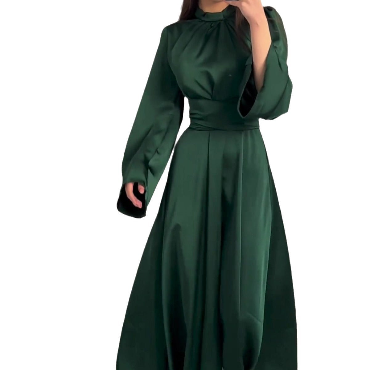 Women's Lace Up Solid Color Long Sleeve Dresses