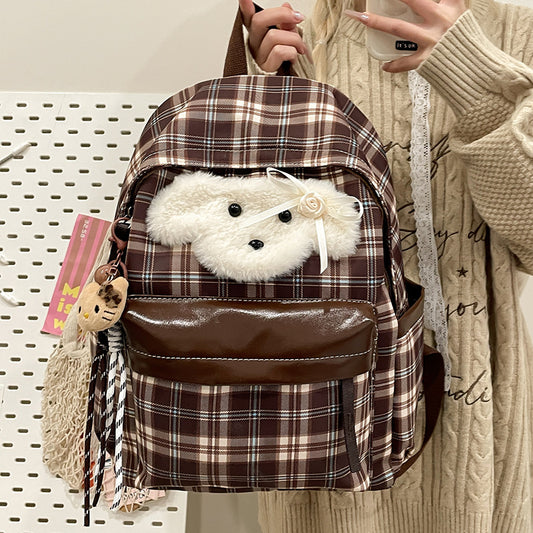 Pretty Winter Cute For Checked Plush Backpacks