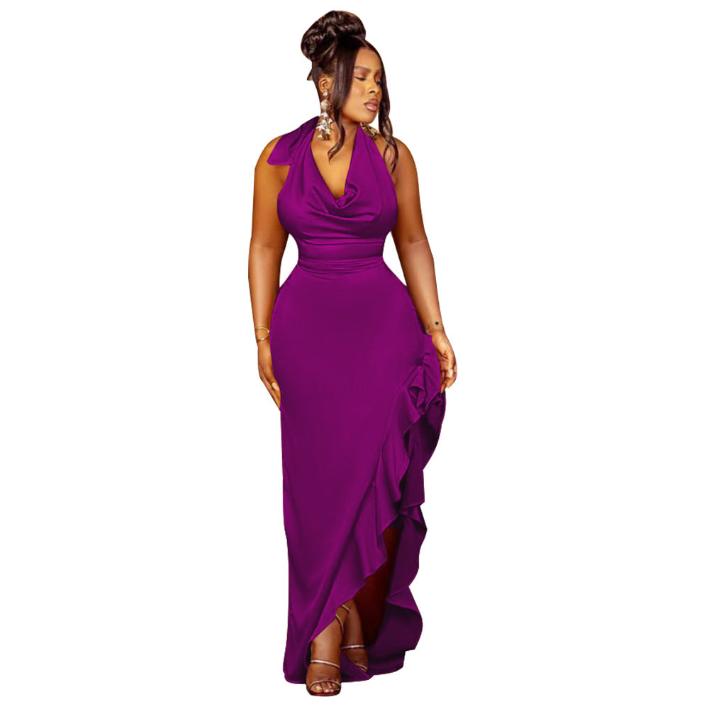 Women's Swing Collar Halter Dress Sexy Backless Dresses