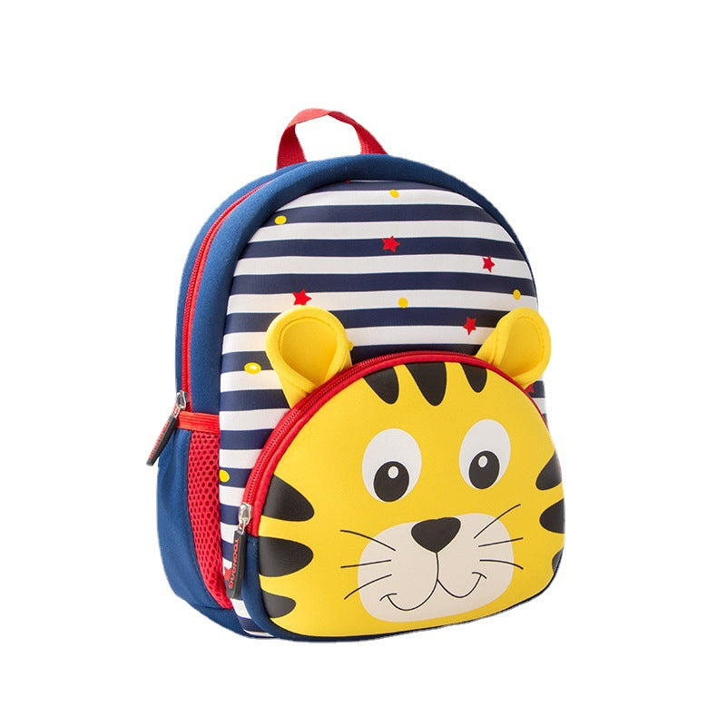 Children's Cartoon Animal Neoprene Striped Water-repellent Lion Kindergarten School Bags
