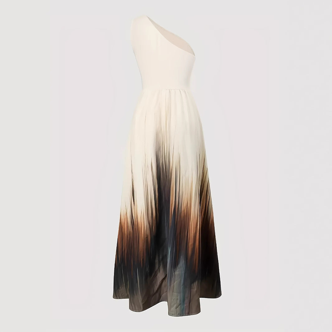 Fashion Gradient Color Sleeveless Slant Shoulder Sexy Party Dress
