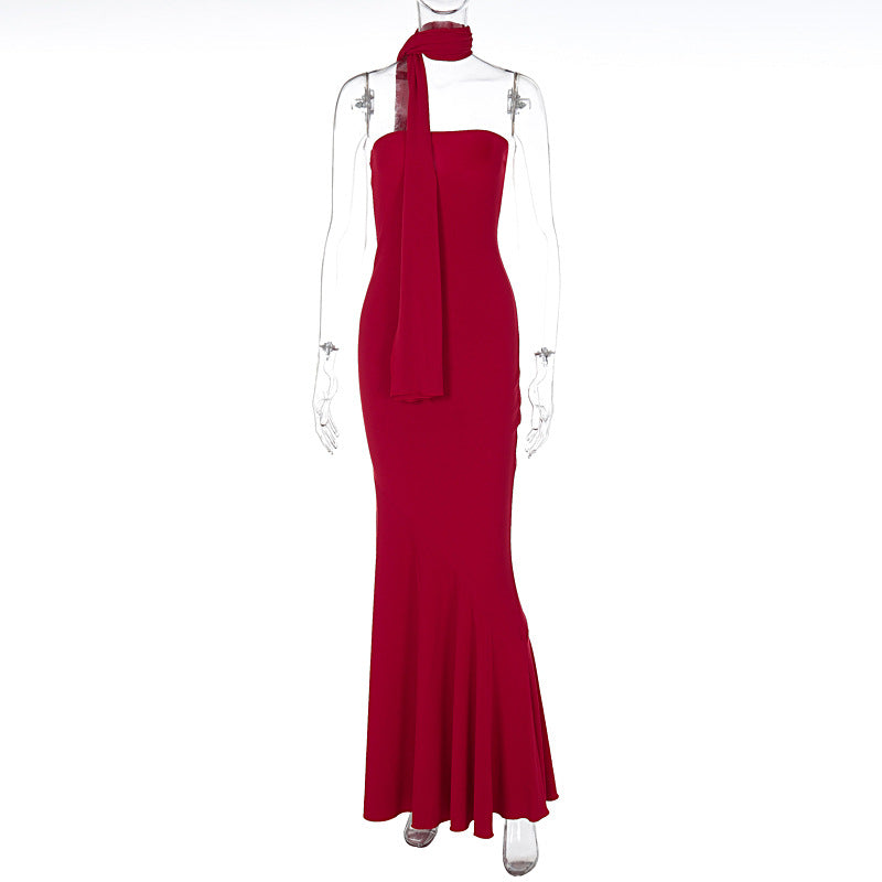Close-fitting Waist Mid-length Sexy Style Wrapped Chest Dresses