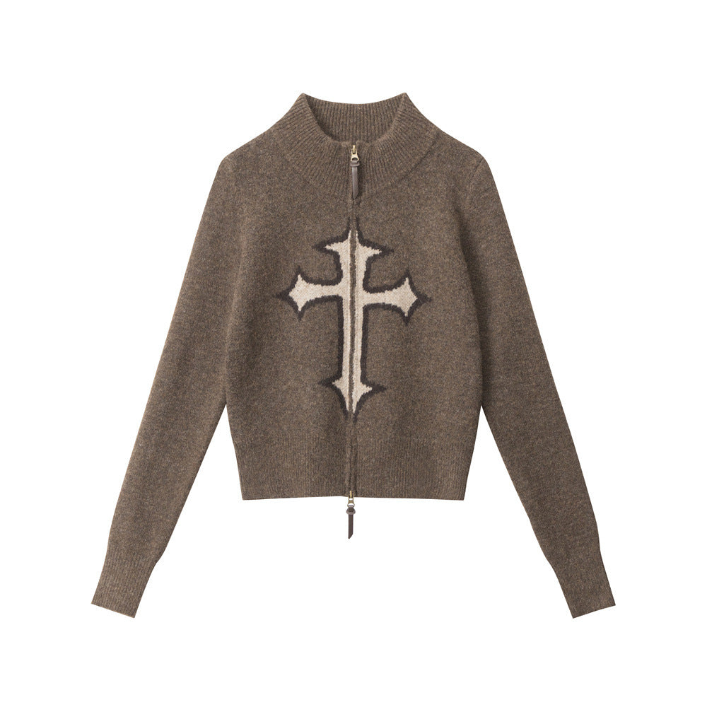 American Retro Slim Long Sleeve Zipper Shoulder Sweaters
