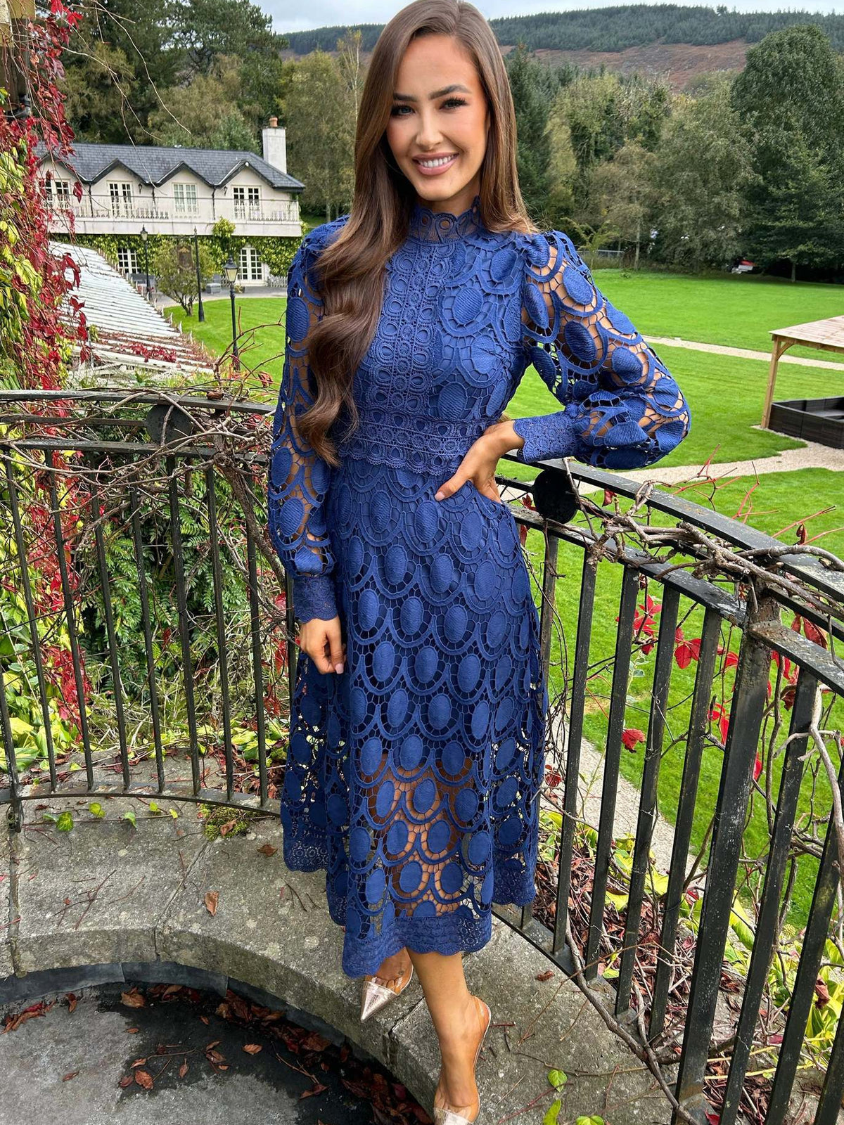 Sexy Hollow Long-sleeved Stand Collar Large Dress