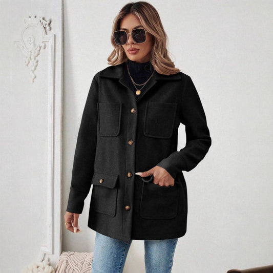 Women's Color Long Sleeve Casual Woolen Wind Coats