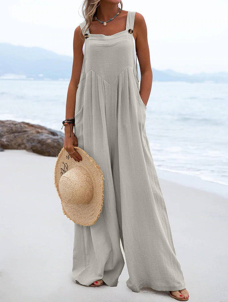 Women's Style Fashion Button Solid Color Wide Jumpsuits