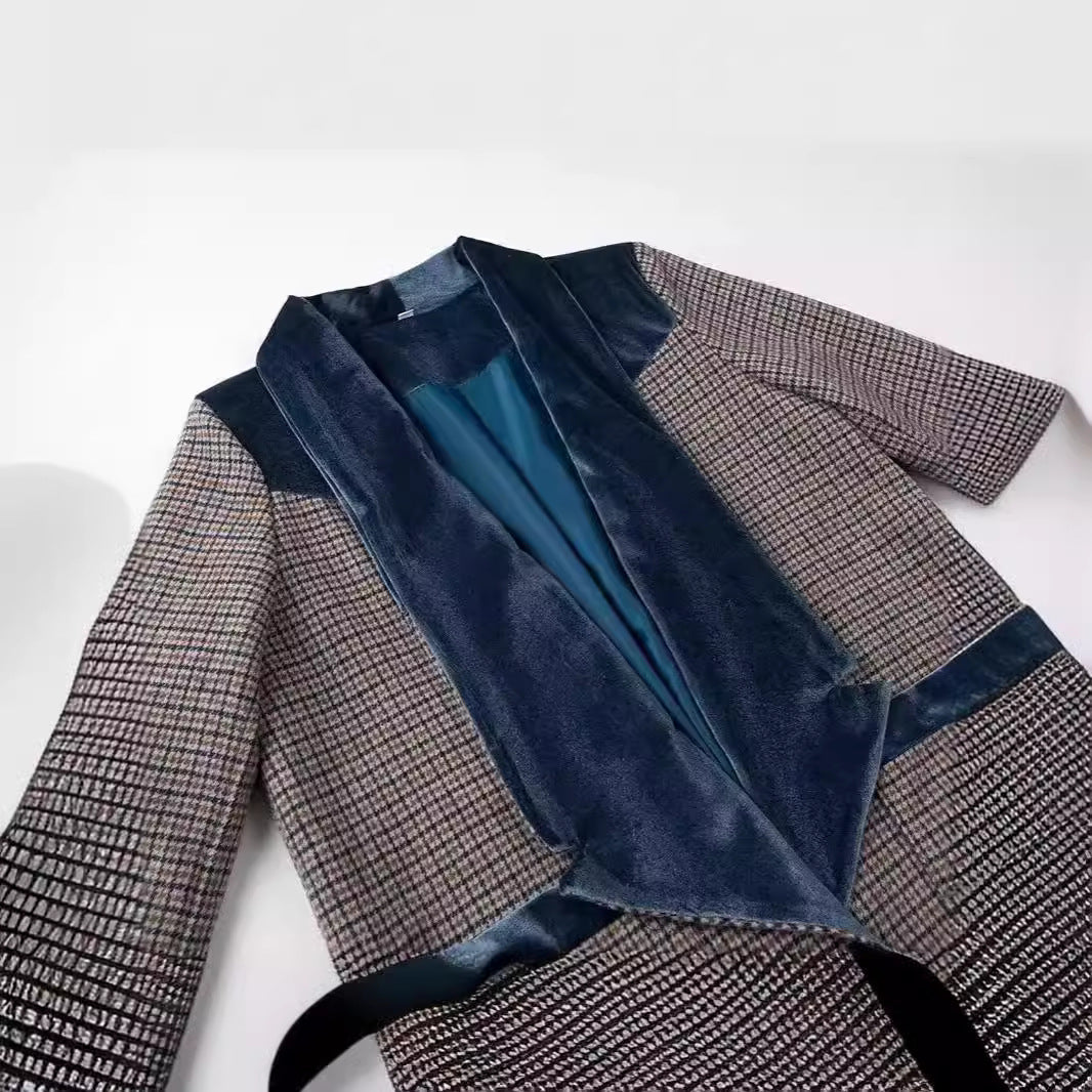 Women's Casual Trendy Plaid Woolen Trench Coats