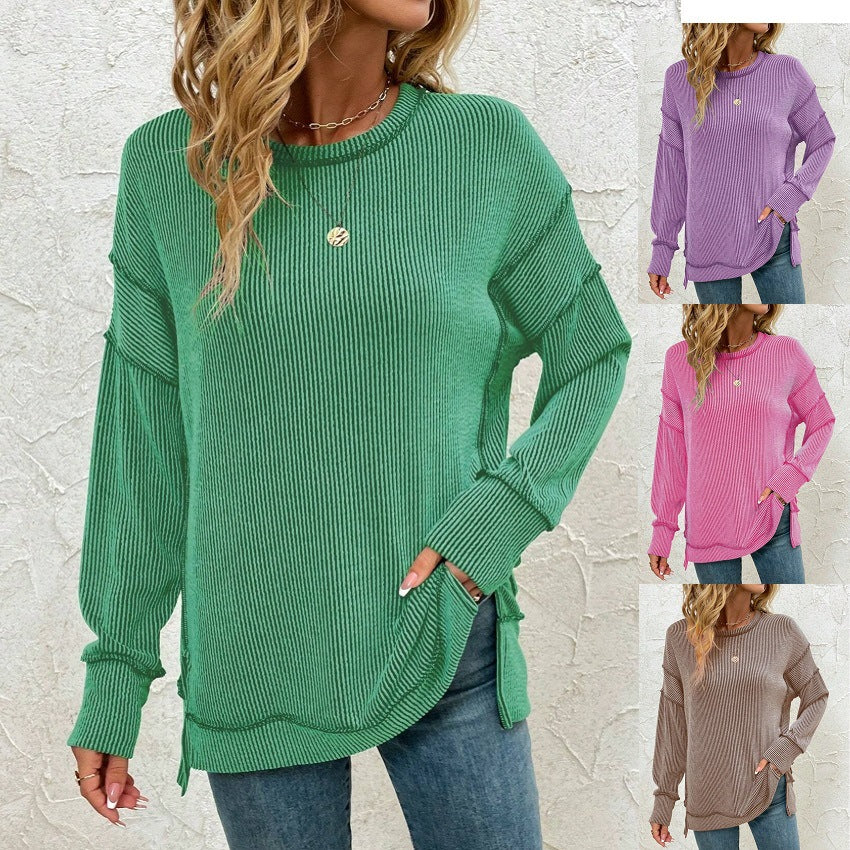 Women's Twist Strip Split Long Sleeve Loose Women's Sweater, Sweater