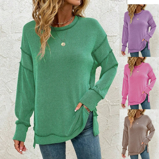Women's Twist Strip Split Long Sleeve Loose Women's Sweater, Sweater