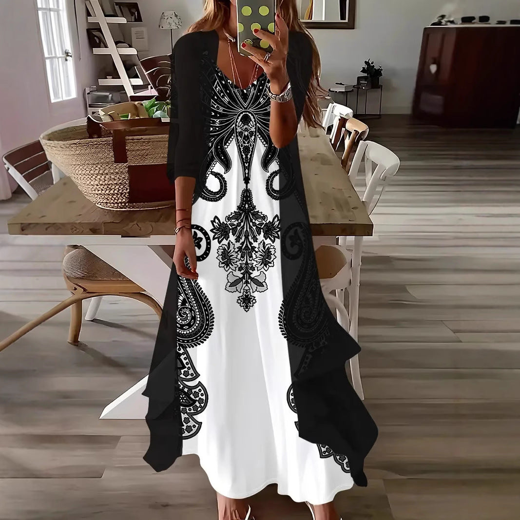 Summer Printed Long Sleeve Loose Two-piece Dress