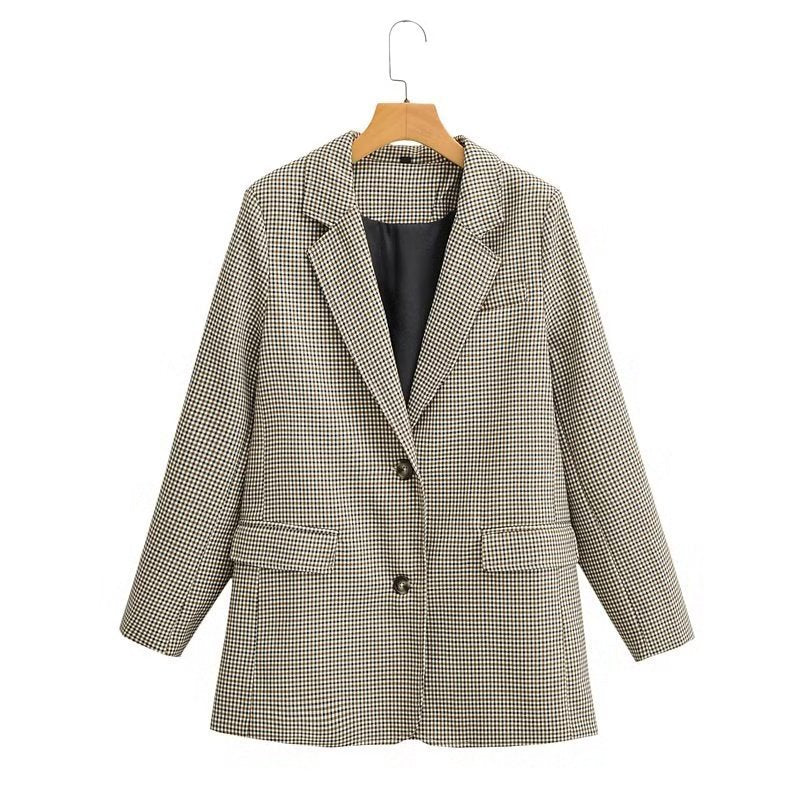Women's Autumn Collar Plaid Casual Loose Long Blazers