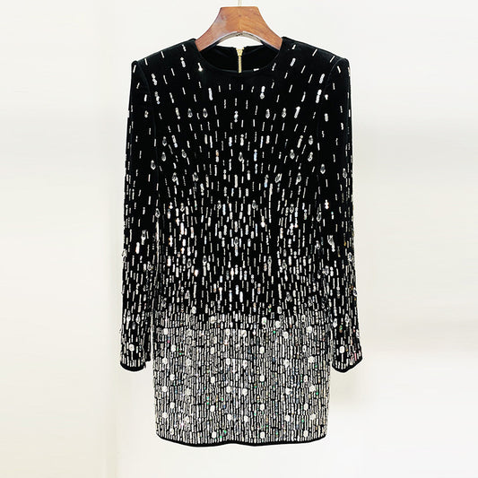 Fashion Bead Sequined Long Sleeve Dress Dresses