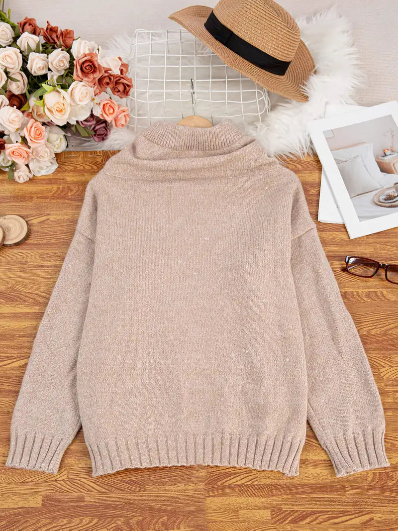 Women's Turtleneck Front Pocket Loose Casual Oversized Sweaters