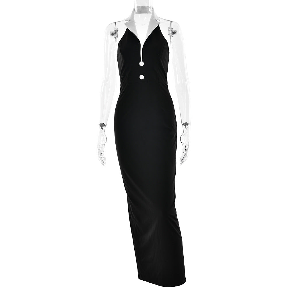 Elegant Halter Lapel Dress Sexy Slim Dresses