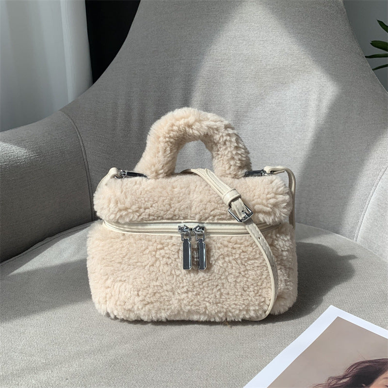 Women's Grain Wool Retro Portable Box Design Handbags