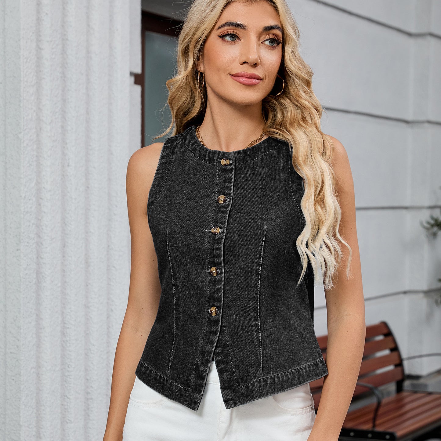 Women's Autumn Sleeveless Design Washed Denim Women's Vest