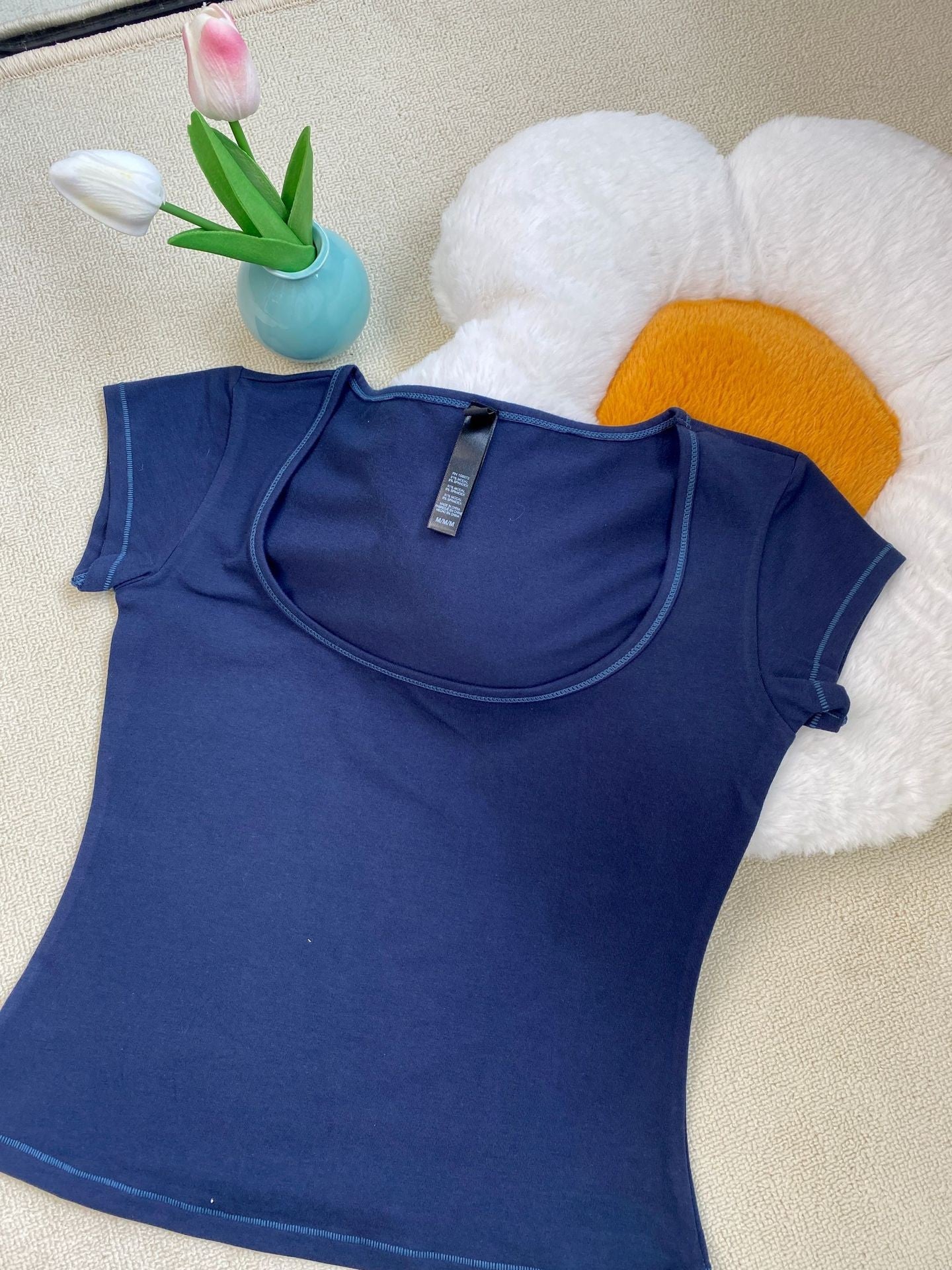 Hot Square Collar Slimming Sleeve T-shirt Blouses